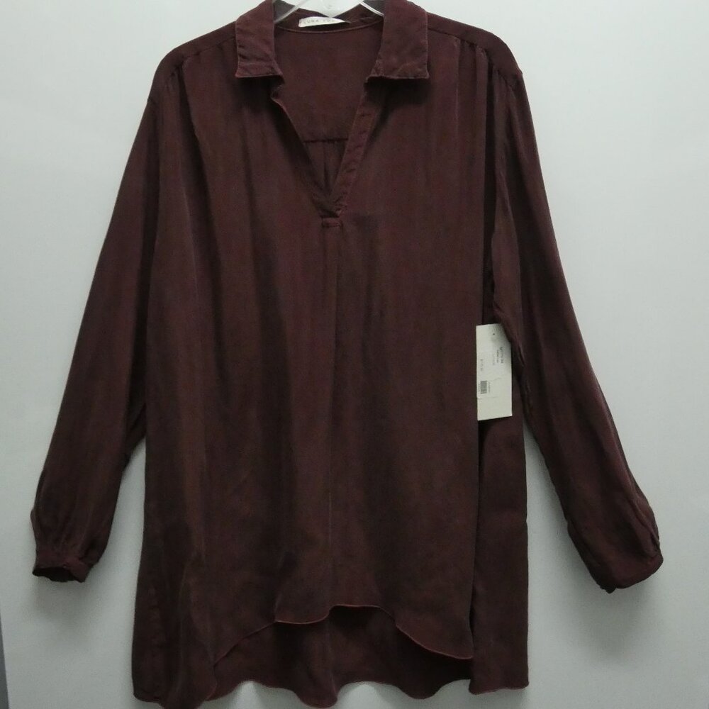 NWT Luna Luz OlvBerry 100% Cupro Hi-Lo Relaxed Fit Blouse Size M Made in USA
